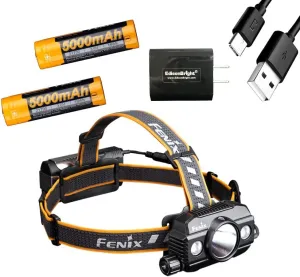 Fenix HP30R V2 3000 Lumen USB-C Rechargeable LED Headlamp, 2 X Rechargeable Batteries with EdisonBright USB Charging Adapter Bundle