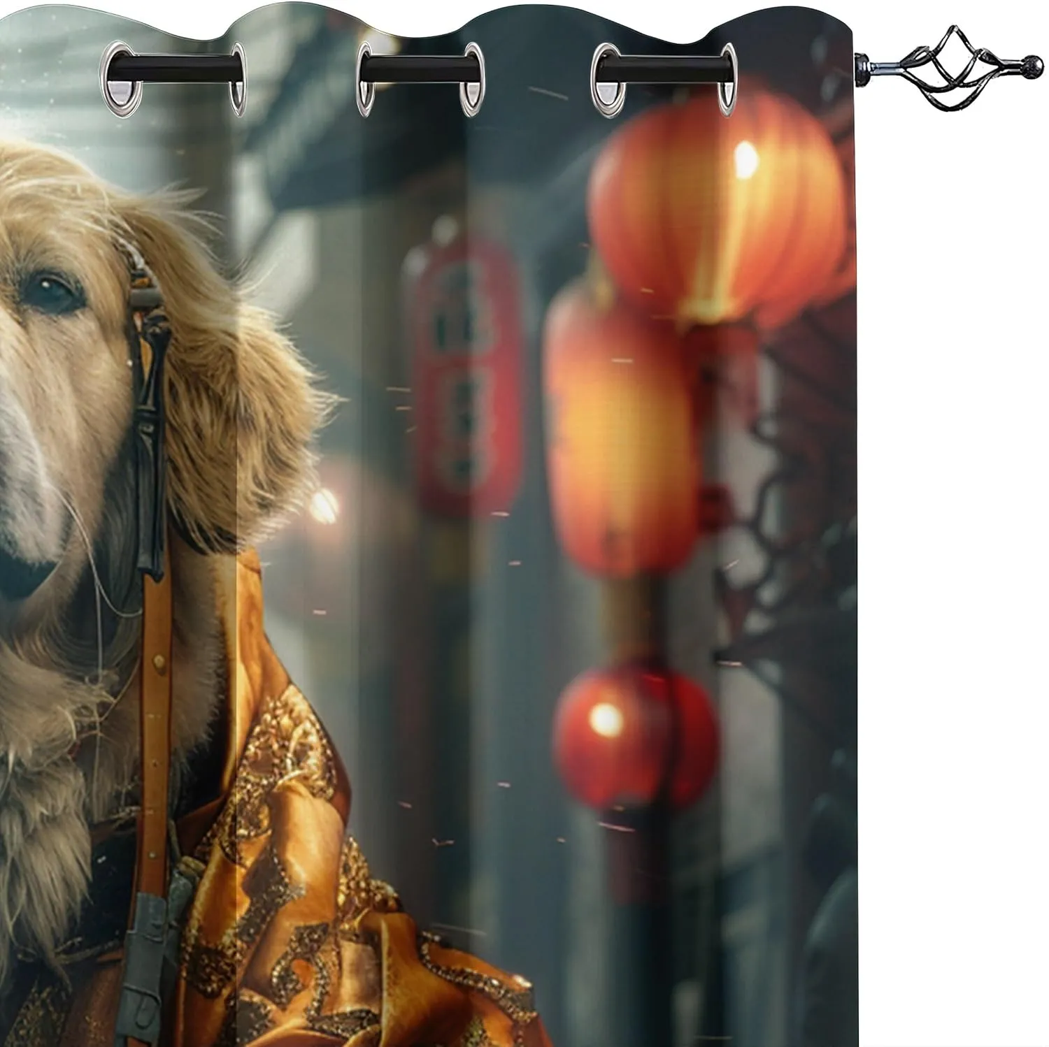 Festive Atmosphere Darkening Window Curtains 3D Print Red Lantern Dragon Robe Dog Thermal Insulated Wear Resistant Drapes with Grommet for Home Decor Bedroom Living Room 2 Panels 42"W x 63"L