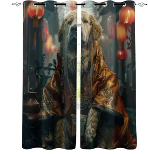 Festive Atmosphere Darkening Window Curtains 3D Print Red Lantern Dragon Robe Dog Thermal Insulated Wear Resistant Drapes with Grommet for Home Decor Bedroom Living Room 2 Panels 42"W x 63"L