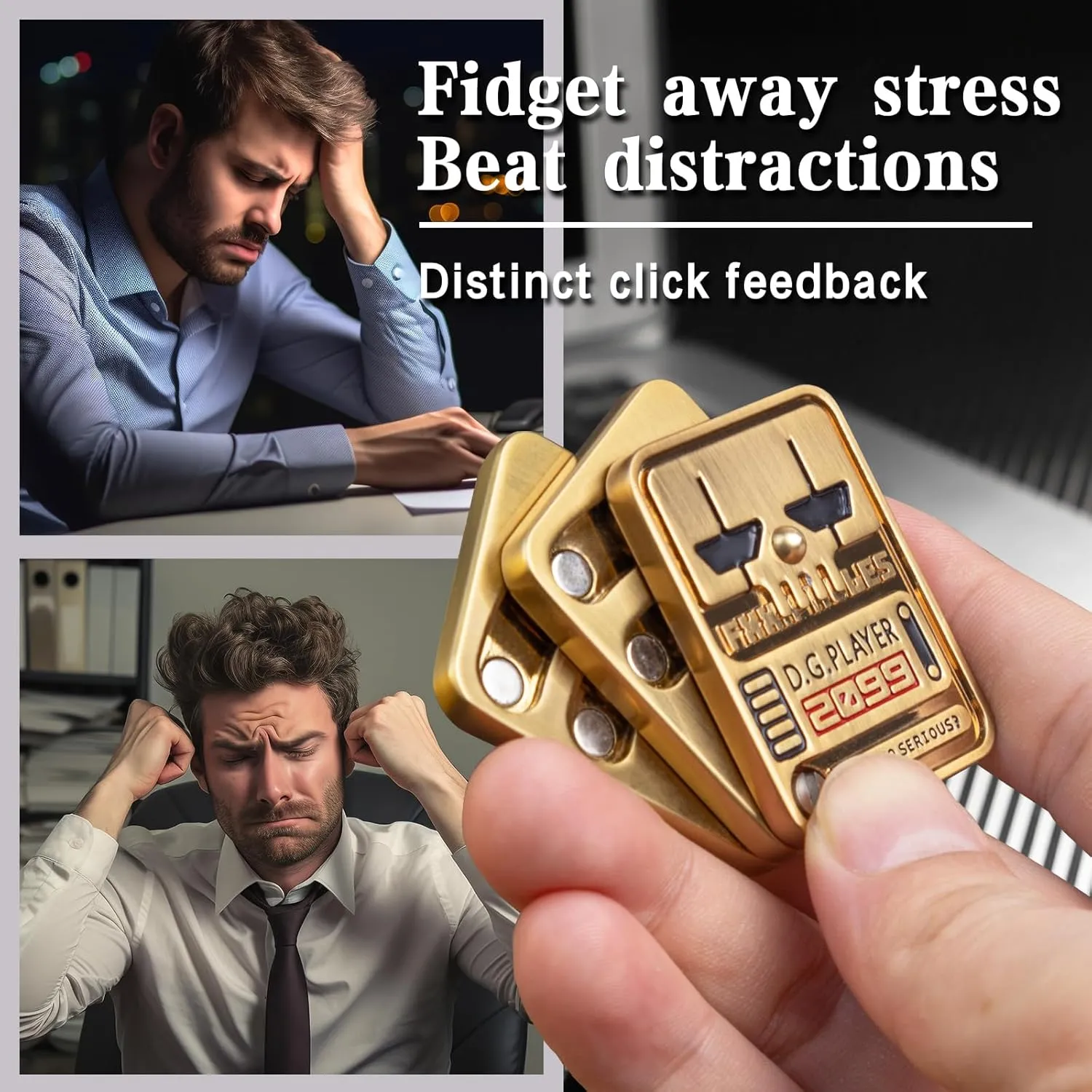 Fidget Toys Adults Metal Magnetic Fidget Slider, Triple EDC Cool Fidget Toys Men for Relieve Stress, Tension, Anxiety, Improve Focus(Gold)