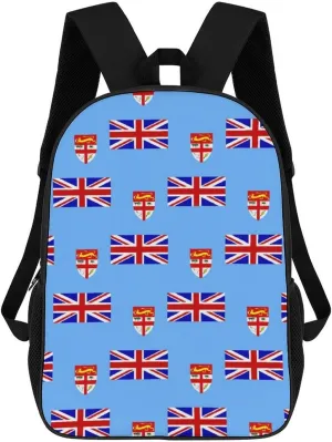 Fiji Flag Mosaic Unisex Backpack 17" Casual Daypacks Simple Shoulders Bag for Camping Hiking Travel Gear