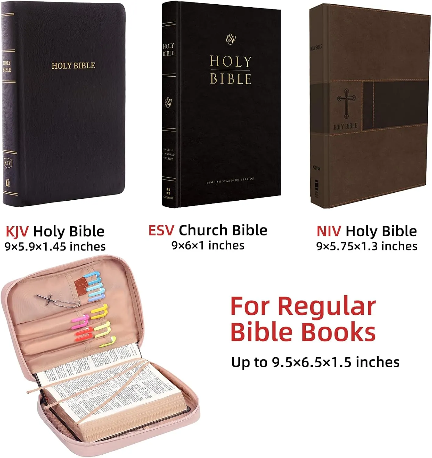 FINDCOZY Bible Cover for Women, Durable Carrying Book Case Church Bag for Biblical Accessories with Handle and Zippered Pocket, for Scriptures, Pink