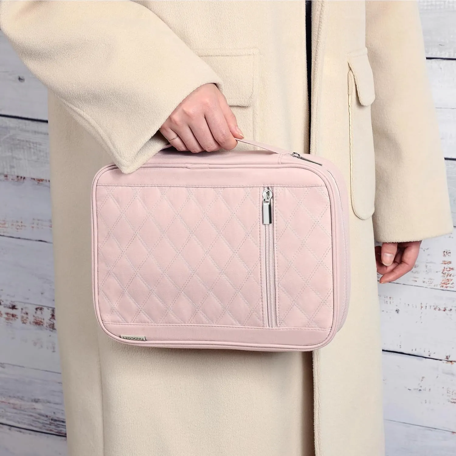 FINDCOZY Bible Cover for Women, Durable Carrying Book Case Church Bag for Biblical Accessories with Handle and Zippered Pocket, for Scriptures, Pink
