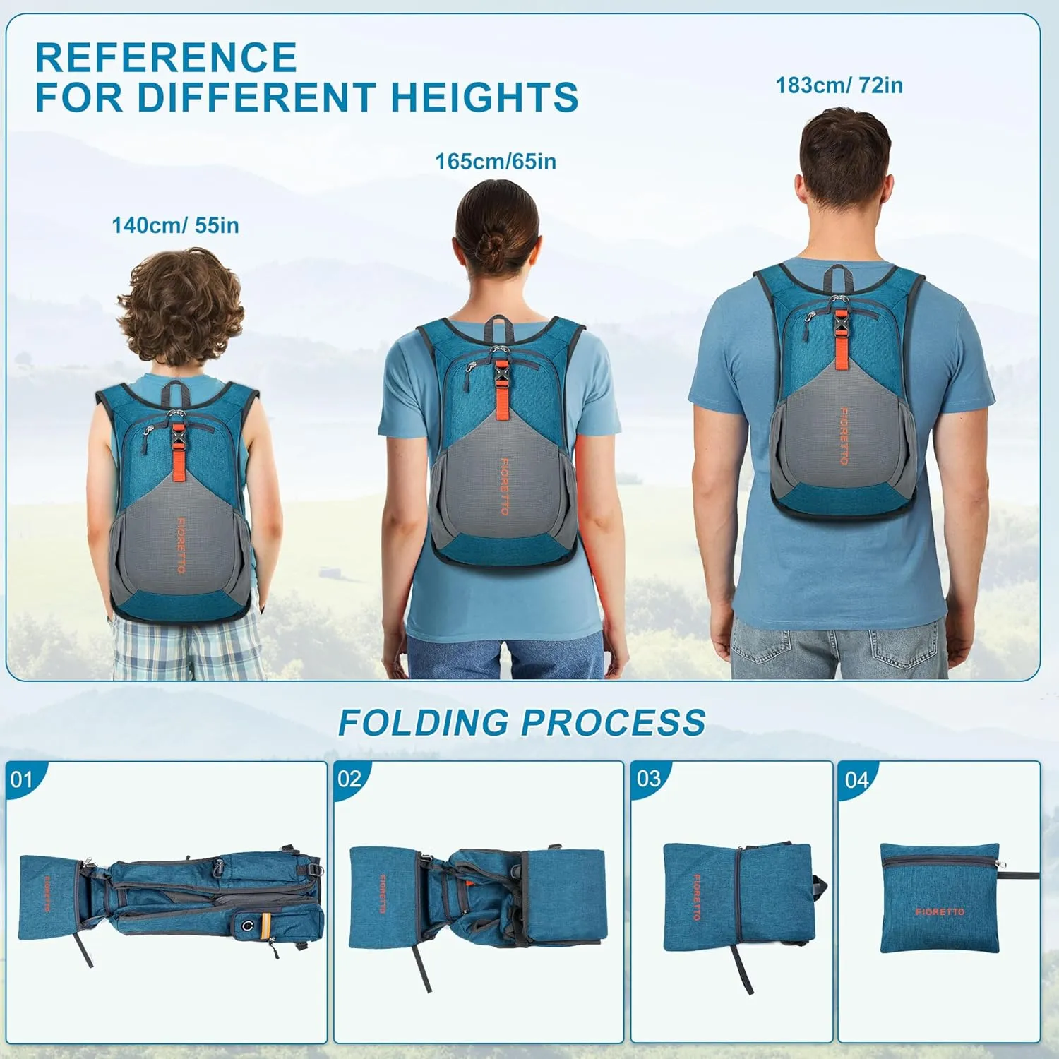 FIORETTO 15L Hiking Backpack for Women Men Mini Packable Backpack Lightweight Small Daypack for Camping Travel Outdoor, Turquoise