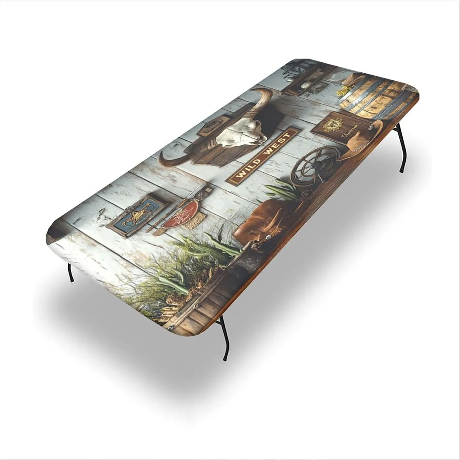 Fitted Table Cloths, Western Gear Pattern Printed on Stretchable Coffee Table Cover, for Outdoor Picnic Camping and Indoor Kitchen Dining Party, 4FT 24"x48"