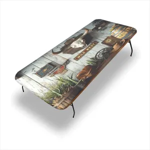 Fitted Table Cloths, Western Gear Pattern Printed on Stretchable Coffee Table Cover, for Outdoor Picnic Camping and Indoor Kitchen Dining Party, 4FT 24"x48"