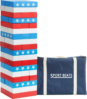 Flag Large Tower Game Outdoor Games 54 Blocks Stacking Game Includes Carry Bag