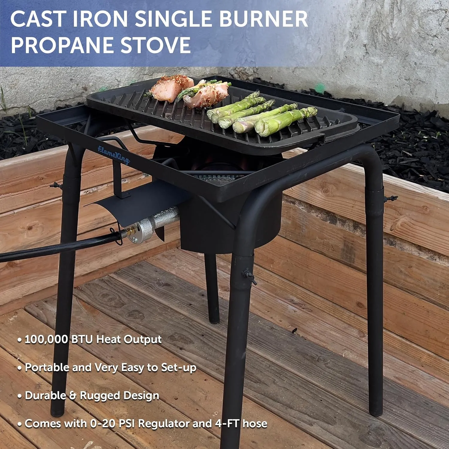 Flame King Heavy Duty 100,000 BTU Propane Gas Single Burner Bayou Cooker Outdoor Stove for Home Brewing, Turkey Fry, Maple Syrup Prep, Cajun Cooking