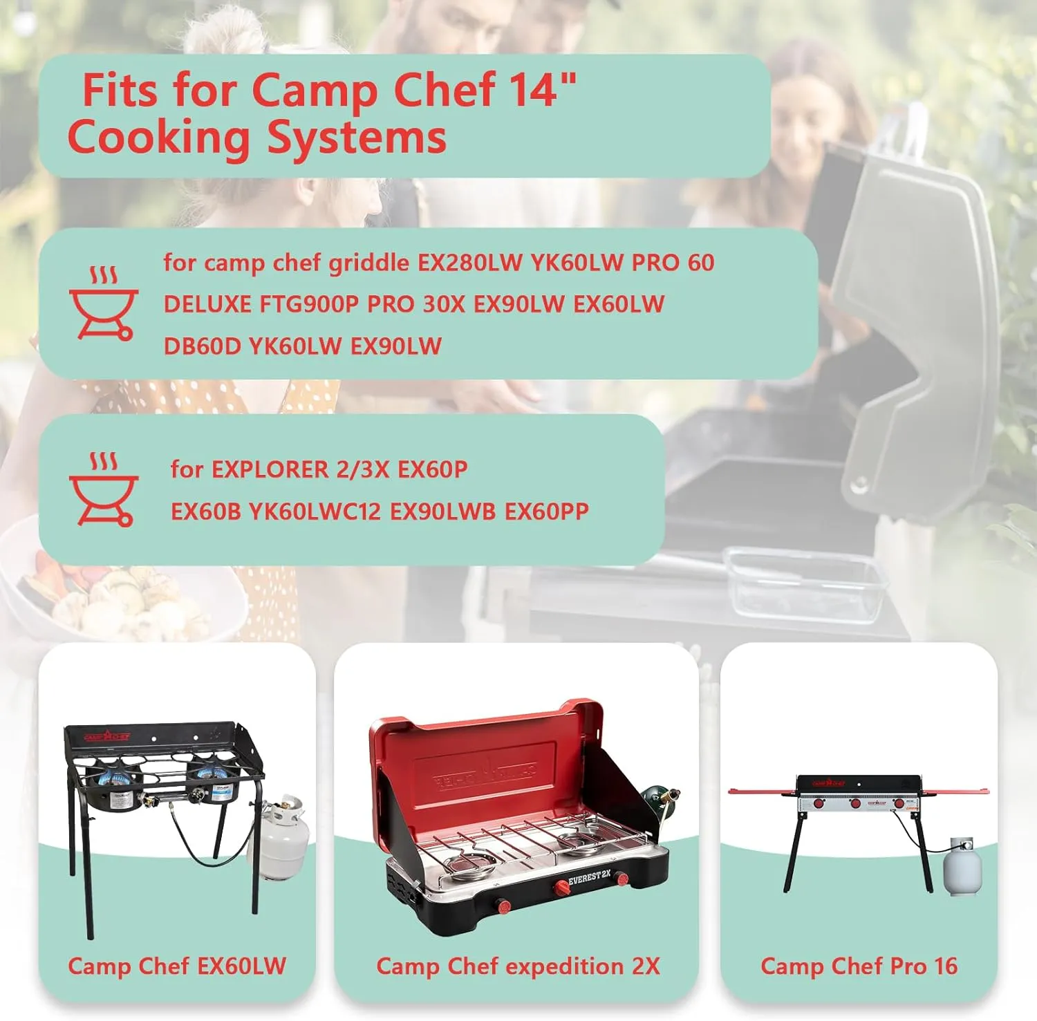 Flat Top Griddle for Camp Chef EX280LW YK60LW EX90LW EX60LW EX90LW EX60LW DB60D YK60LW EX90LW,Outdoor Camping Fry Griddle Pan for Camp Chef Explorer 2 Burner Gas/Propane Stove Grills,14" x 32"