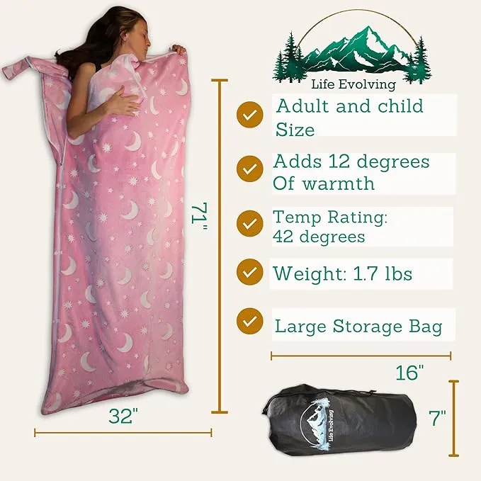 Fleece Sleeping Bag Liner Cold Weather-Glow In The Dark with UV Flashlight-Camping sleeping bag Liner for Cold Weather Sleeping Bag-Travel Sleeping Bag -Compact Sleeping Bag Or Ultralight Sleeping Bag