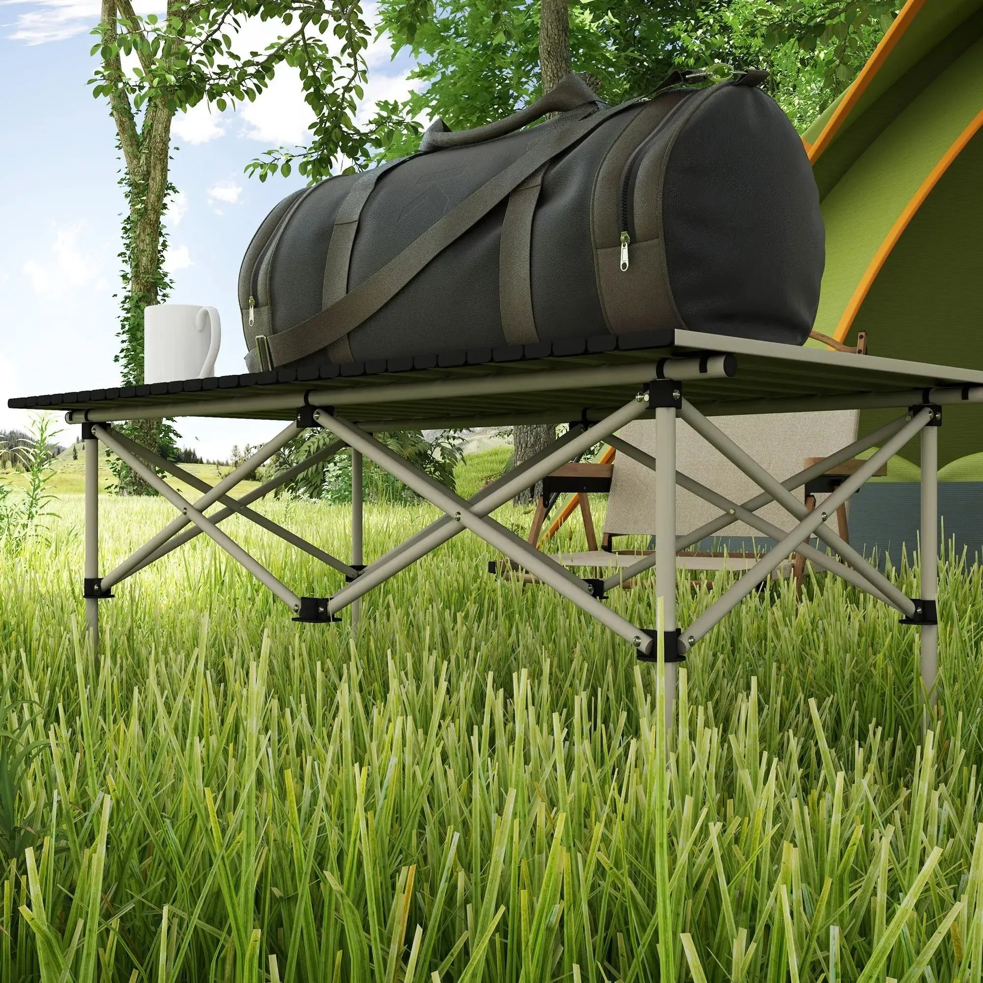 Flexible Bag With - Tabletop Two-Seater Portable Aluminium Roll-Up Outsunny Khaki Premium offer And