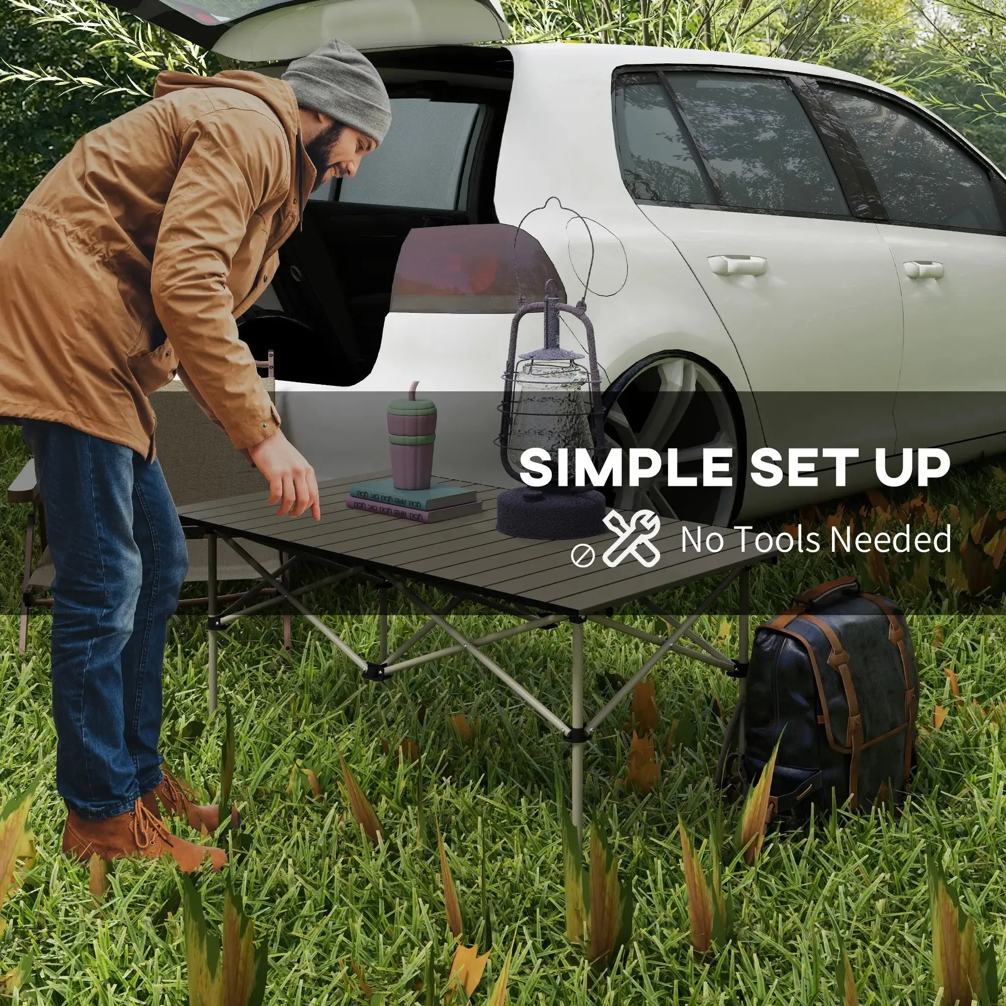 Flexible Bag With - Tabletop Two-Seater Portable Aluminium Roll-Up Outsunny Khaki Premium offer And