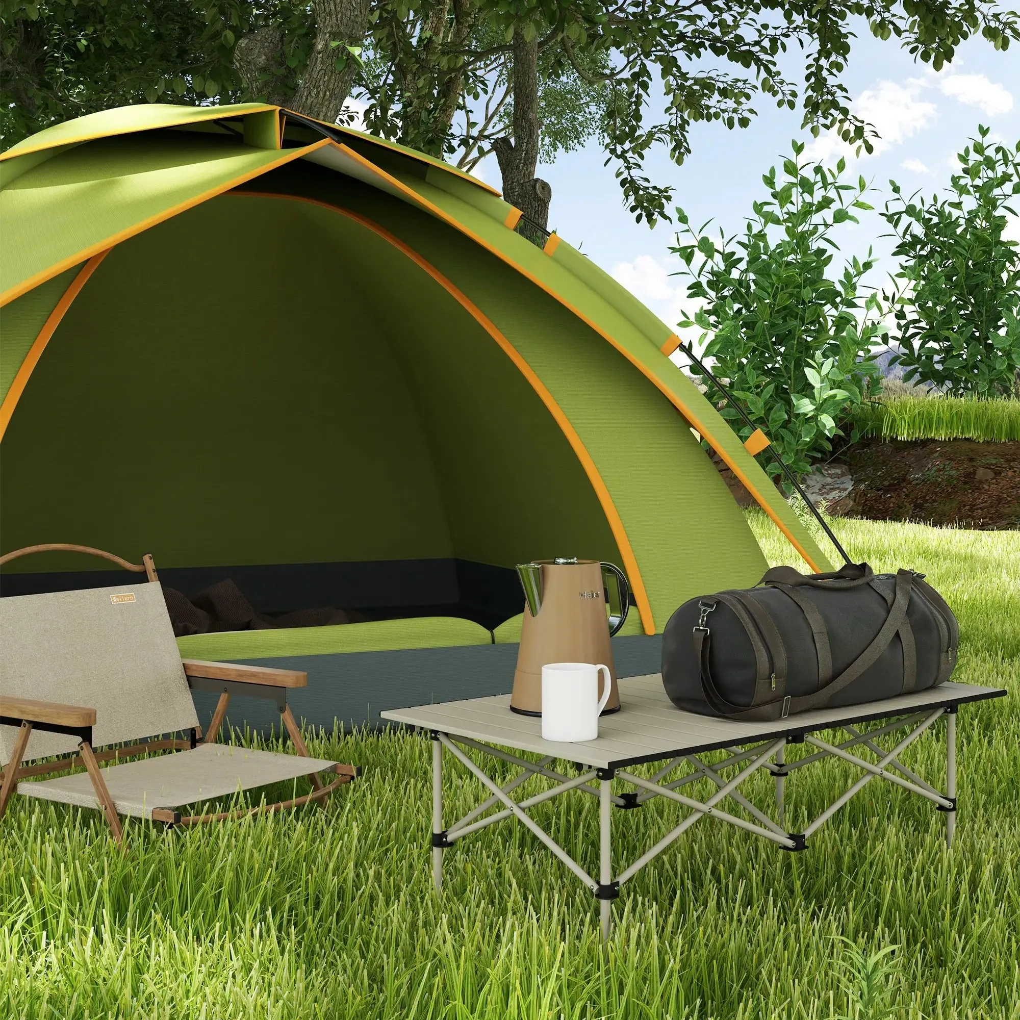 Flexible Bag With - Tabletop Two-Seater Portable Aluminium Roll-Up Outsunny Khaki Premium offer And