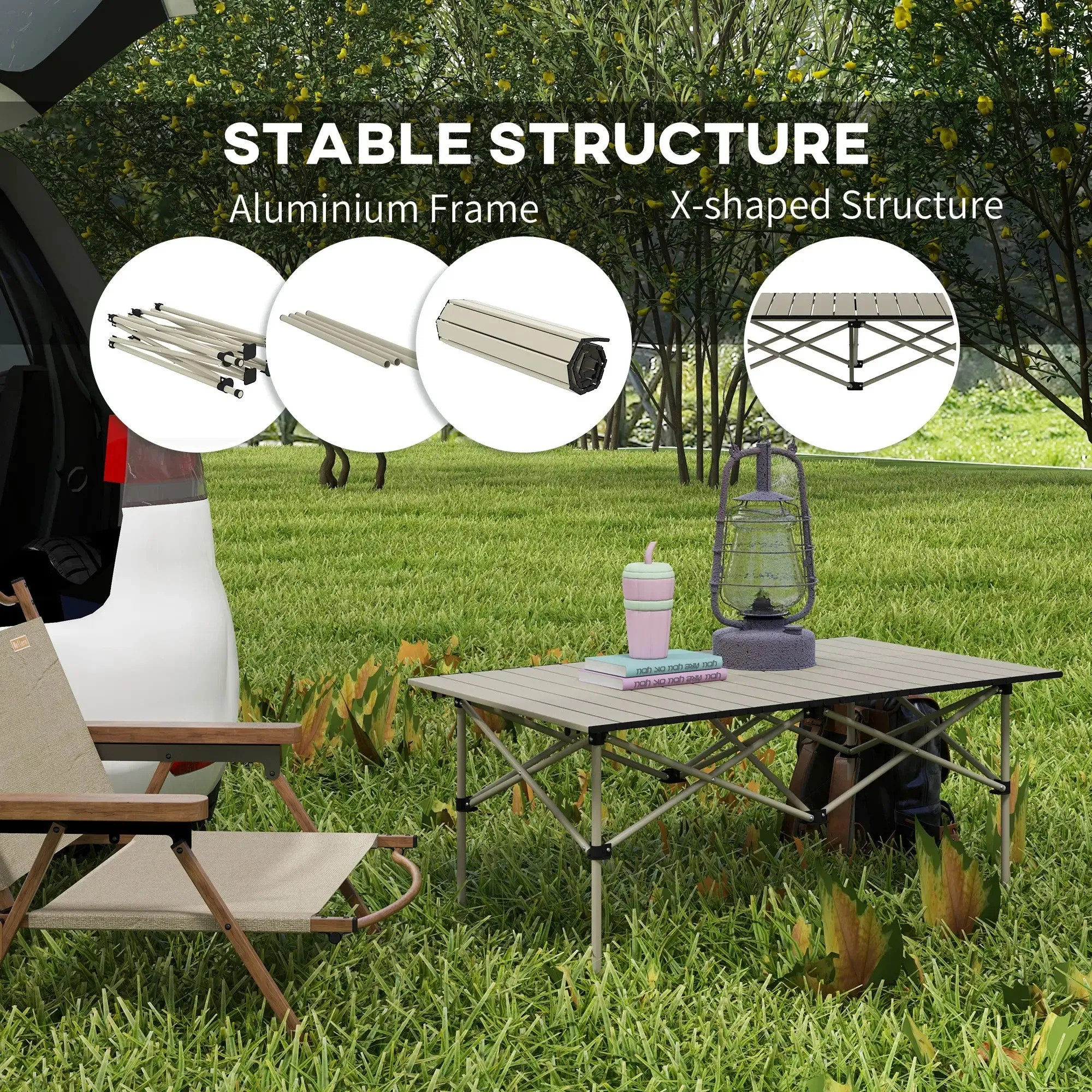 Flexible Bag With - Tabletop Two-Seater Portable Aluminium Roll-Up Outsunny Khaki Premium offer And