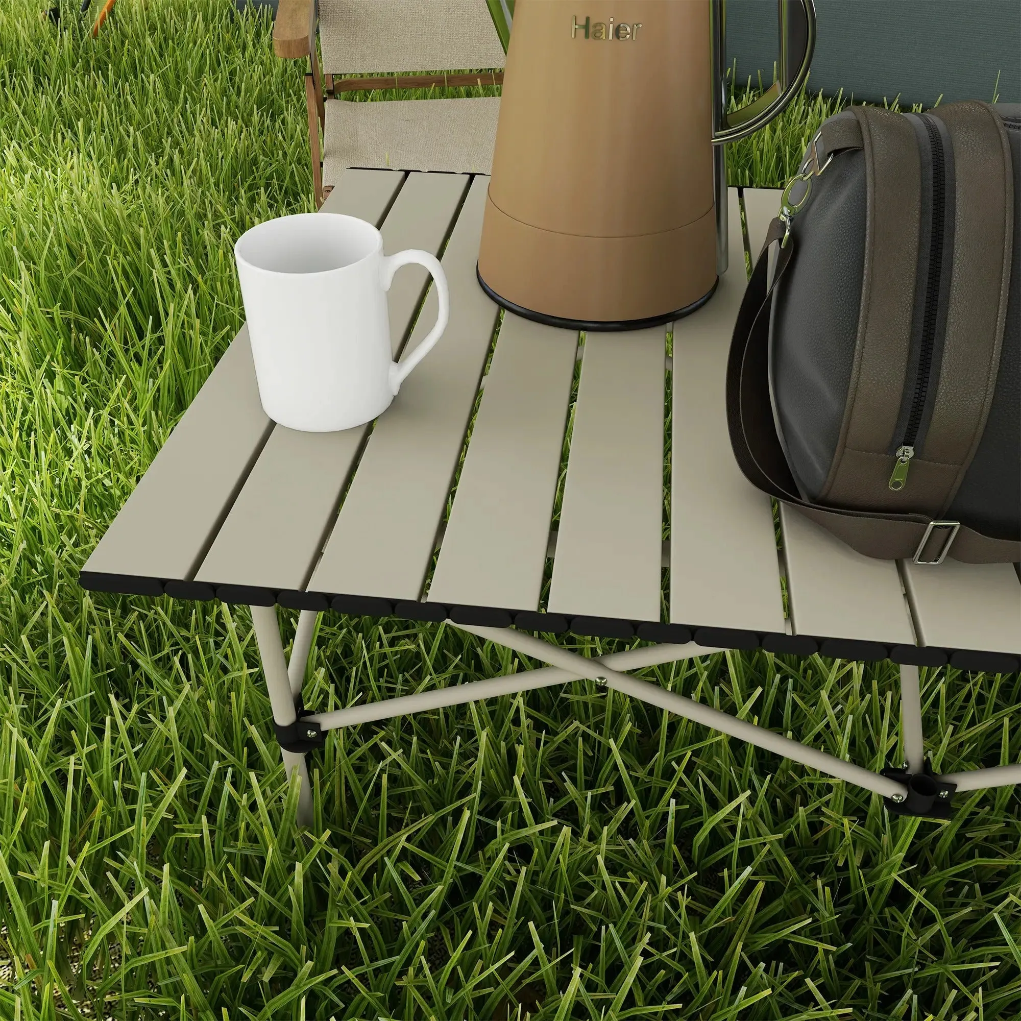 Flexible Bag With - Tabletop Two-Seater Portable Aluminium Roll-Up Outsunny Khaki Premium offer And
