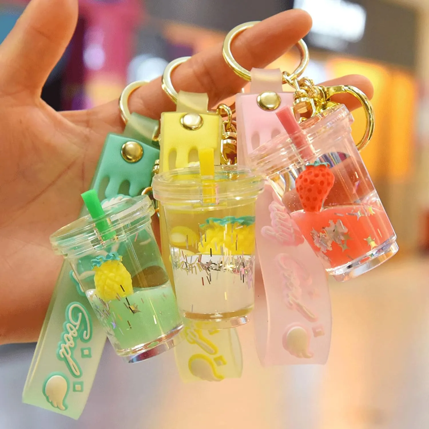 Floating Fruits Jelly Cup Car Key Pendant Kids Girls Women Acrylic Handbag Wallet Liquid Keychain