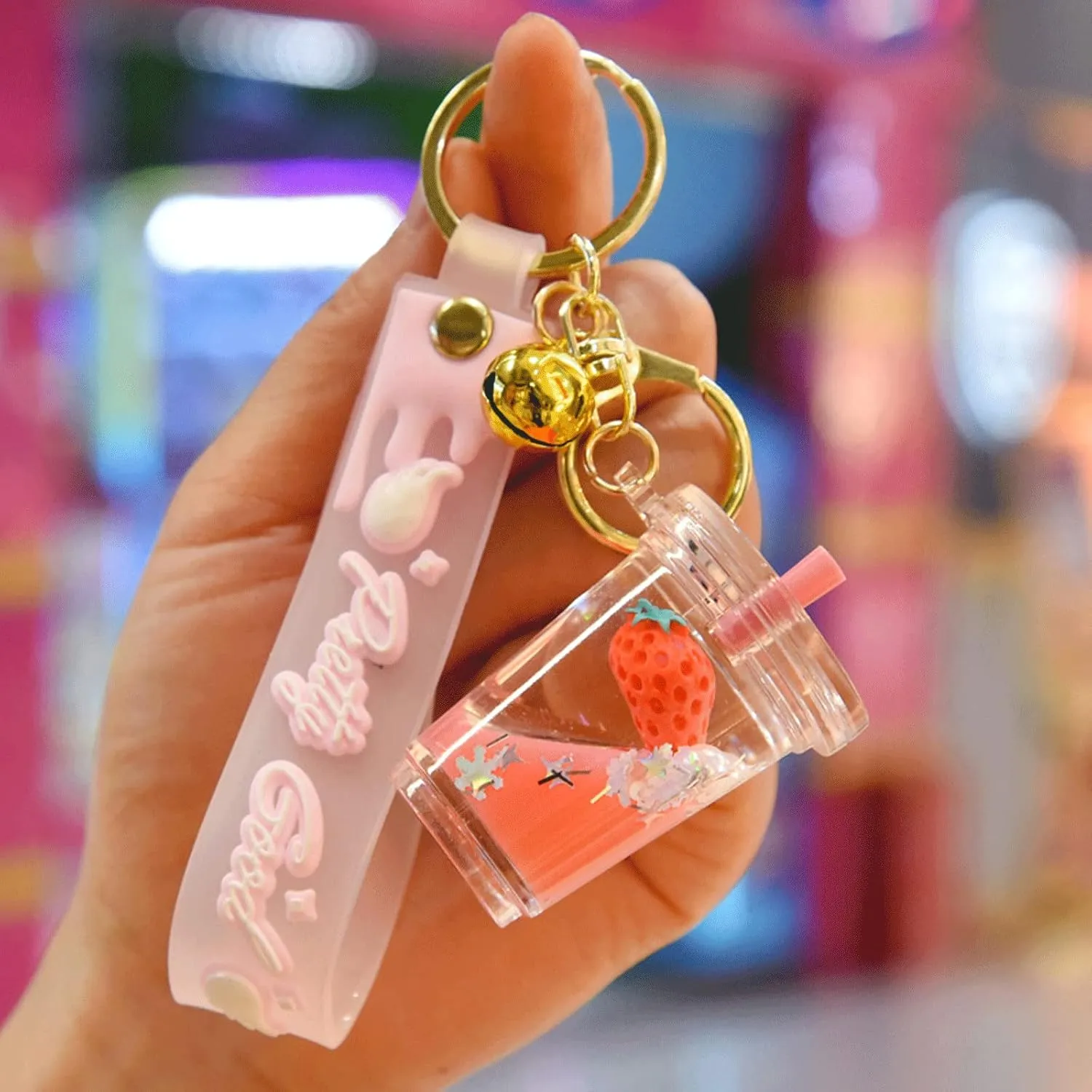 Floating Fruits Jelly Cup Car Key Pendant Kids Girls Women Acrylic Handbag Wallet Liquid Keychain