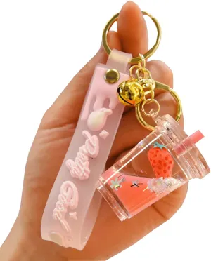 Floating Fruits Jelly Cup Car Key Pendant Kids Girls Women Acrylic Handbag Wallet Liquid Keychain