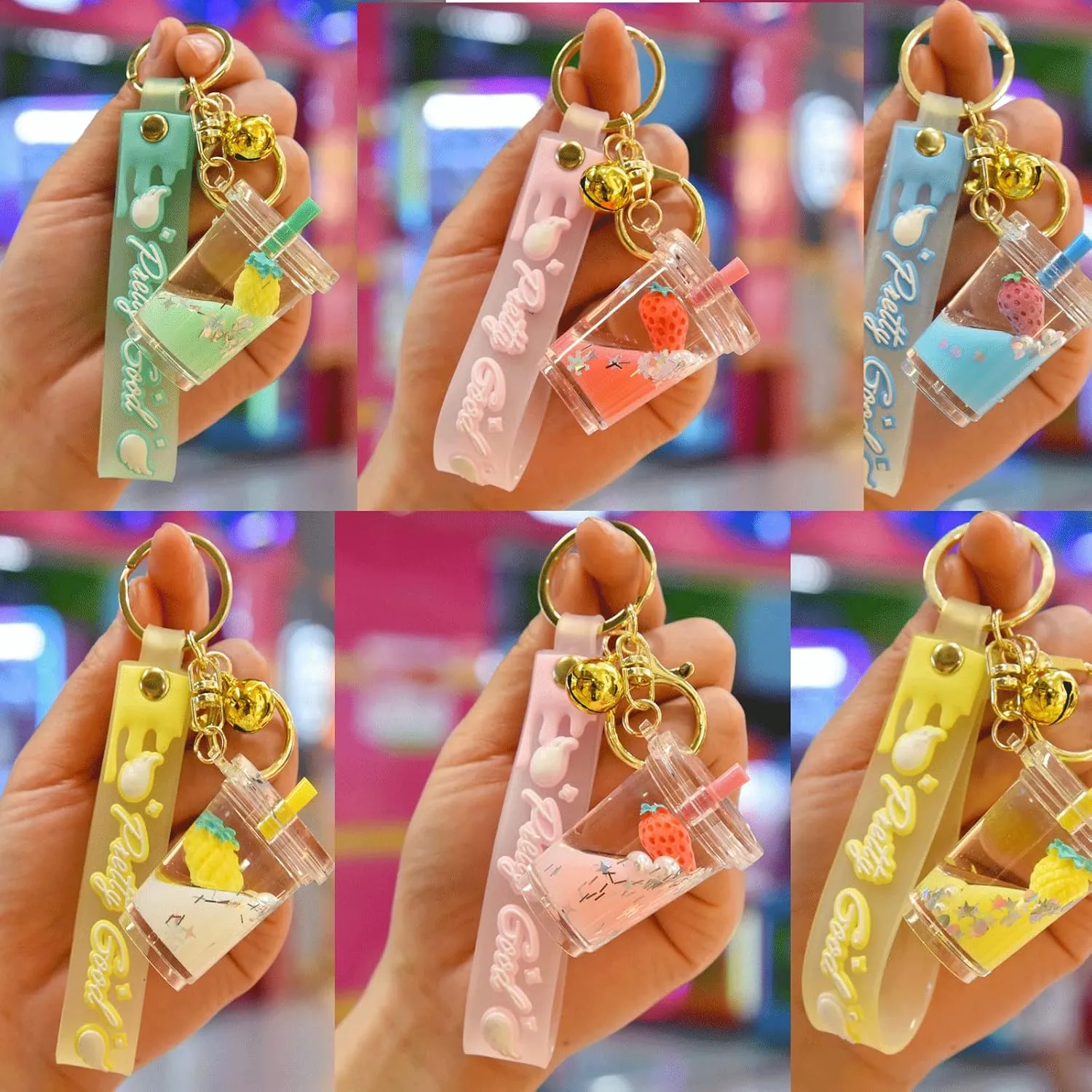 Floating Fruits Jelly Cup Car Key Pendant Kids Girls Women Acrylic Handbag Wallet Liquid Keychain