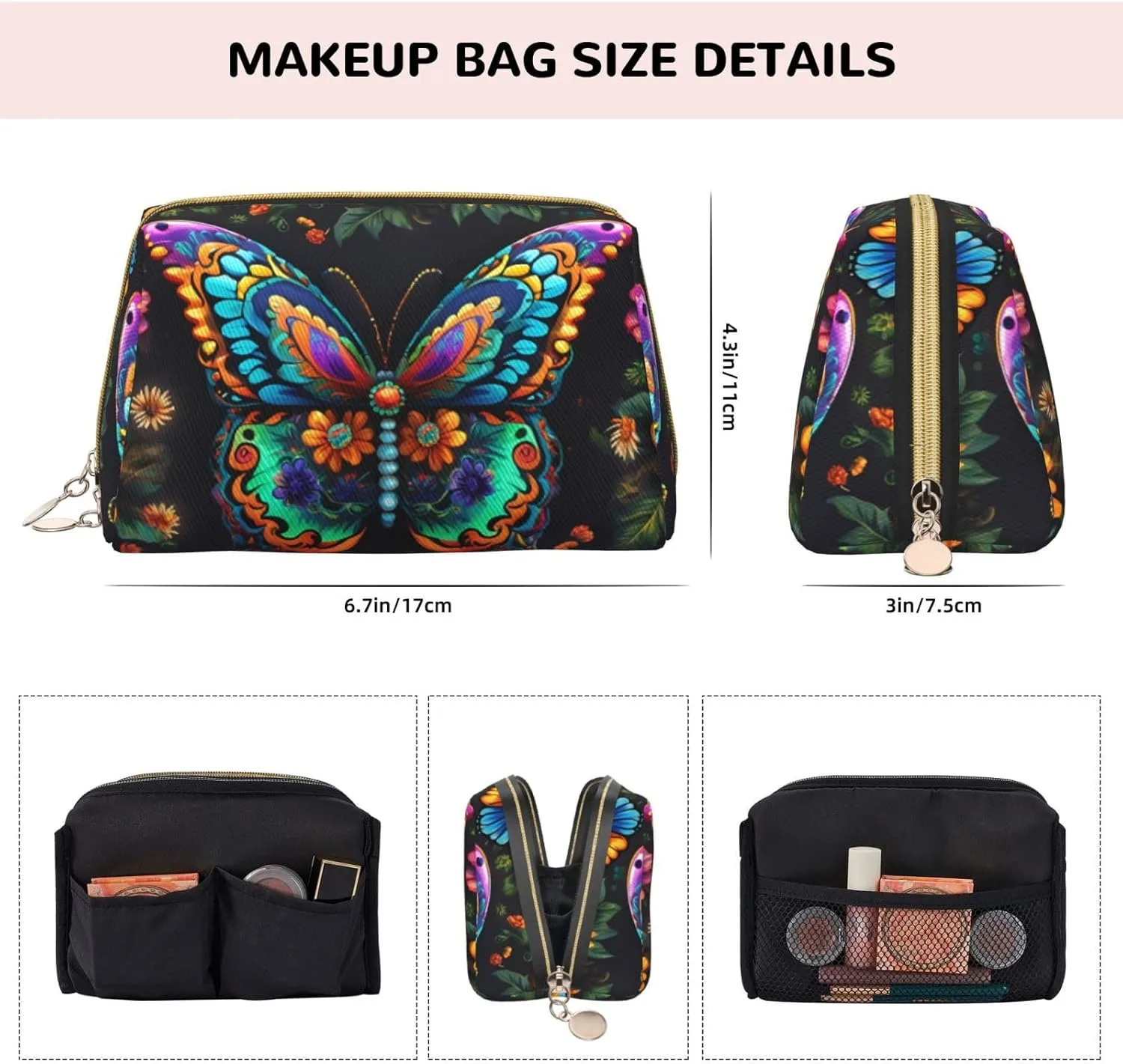 Flower Butterfly Toiletry Pouch, Travel-Friendly Makeup Organizer For Makeup Brushes, Lipsticks