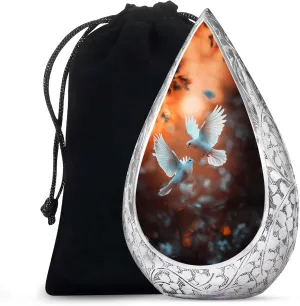 Flying Dove Birds Adult Urns for Human Ashes - Large Drop Ash Holders for Human Ashes Cremation - Burial Urn for Mom and Dad with Velvet Bag, 10 Inch