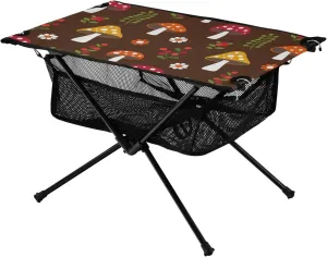 Fold Picnic Table Mushroom Pattern Flowers Extendable Oxford Picnic Portable Table with Carry Bag for Outdoor Dining Cooking Picnic