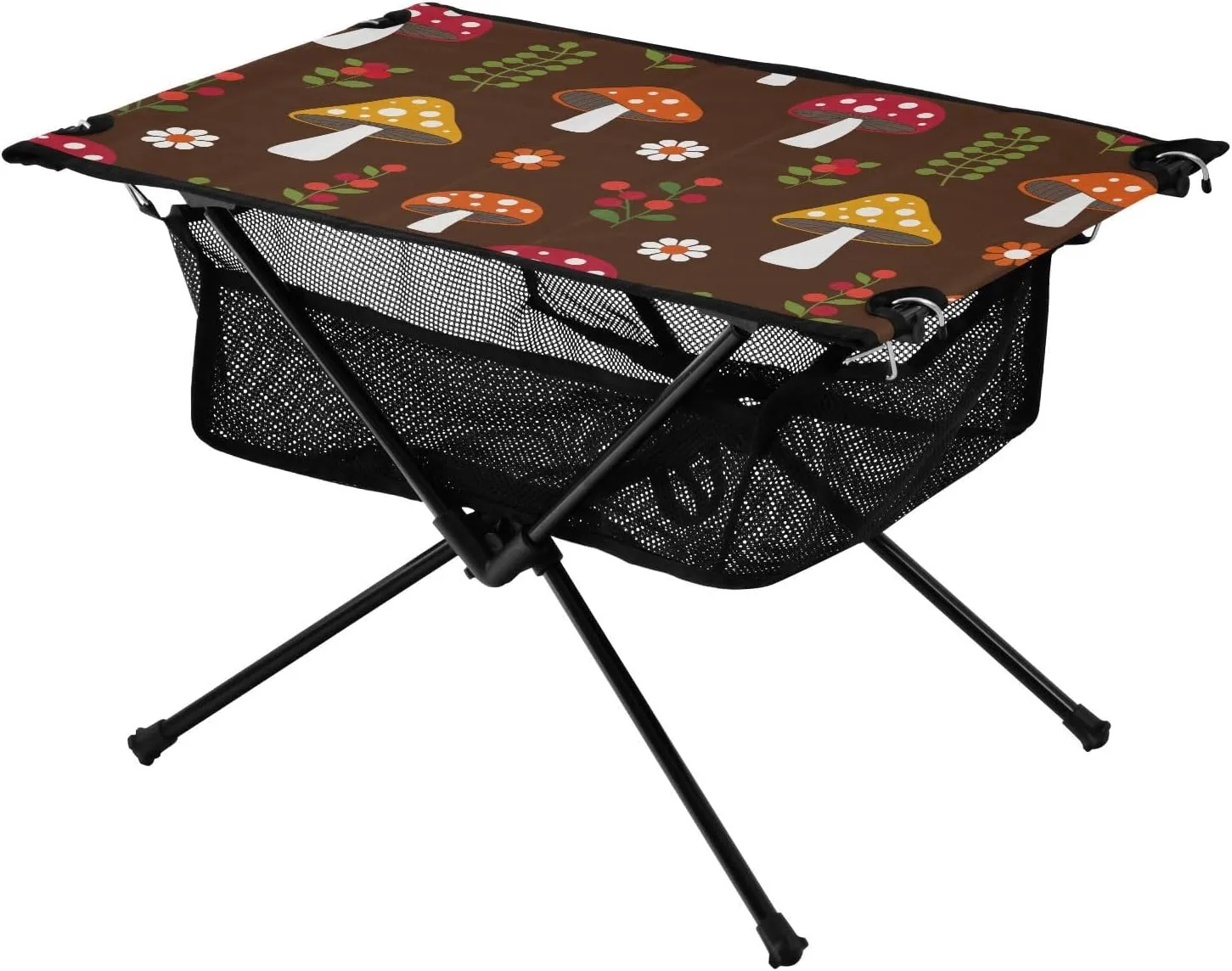 Fold Picnic Table Mushroom Pattern Flowers Extendable Oxford Picnic Portable Table with Carry Bag for Outdoor Dining Cooking Picnic