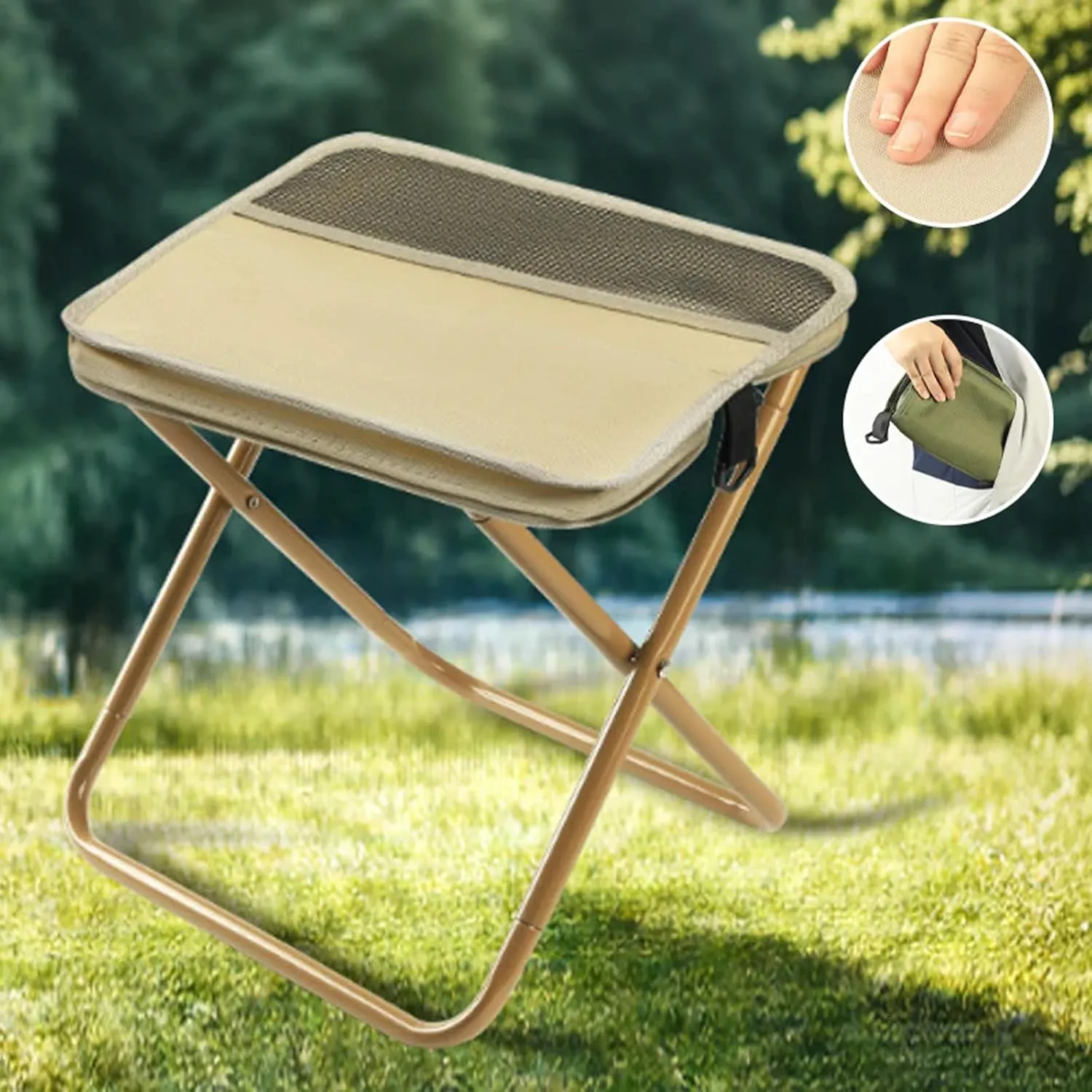 Foldable Backpack Stool, Portable Camping Stool, Hiking Seat Backpack, Suitable for Camping, Fishing, Hiking or Outdoor Barbecue, Can Bear 250 Lb Weight (Green (L))