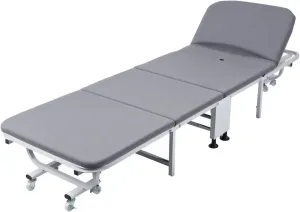 Foldable Bed, Camping Cot, 4-Fold Storage Design Guest Bed, Adult Reclining Office Chaise with Wheels, Camping and Home use Grey