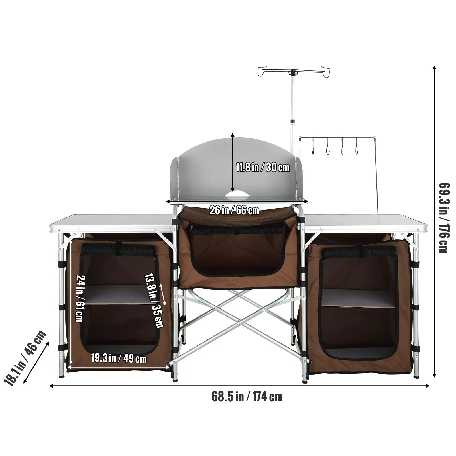 Foldable Camping Outdoor Kitchen Table – Portable Cooking Station with Storage Cabinet & Windscreen