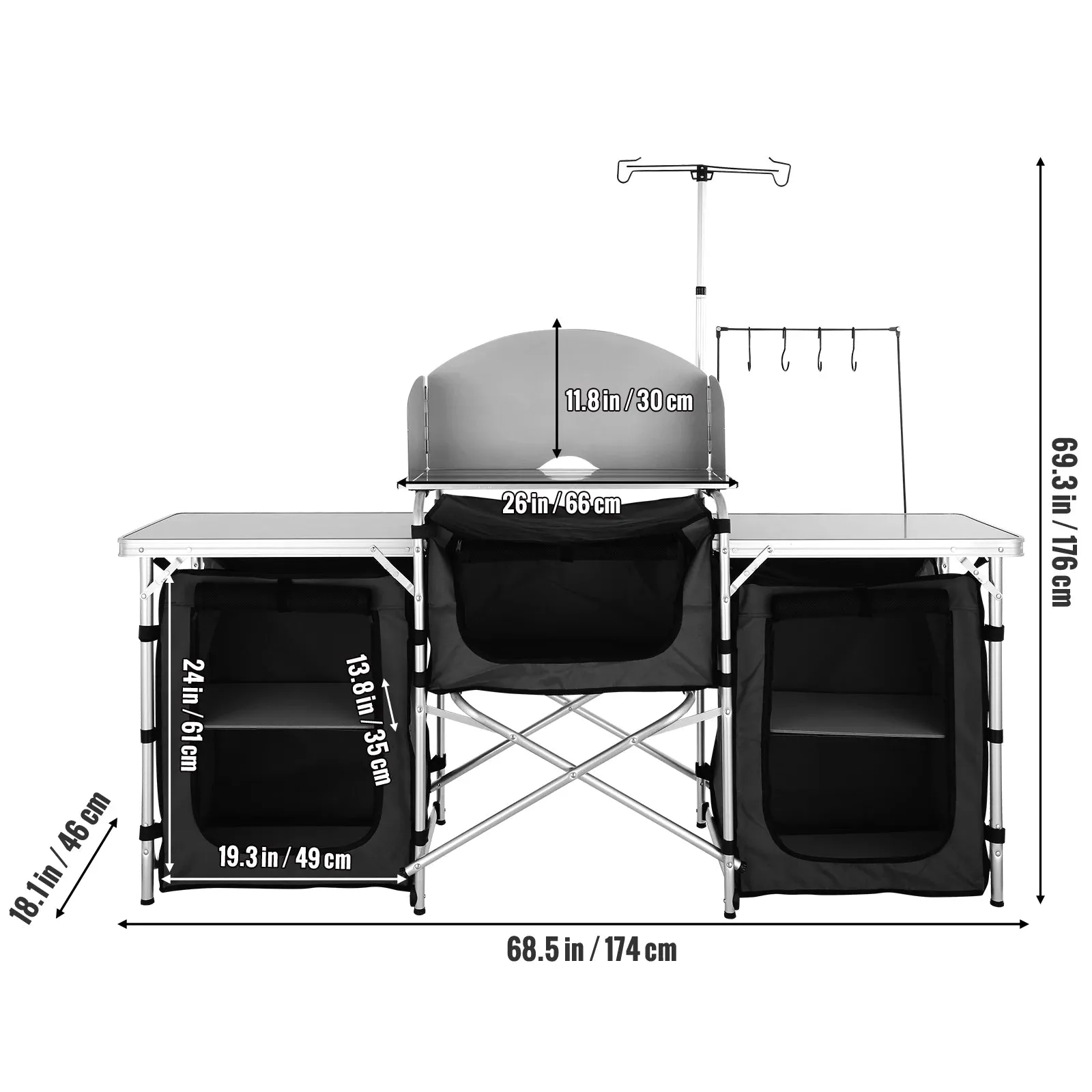 Foldable Camping Outdoor Kitchen Table – Portable Cooking Station with Storage Cabinet & Windscreen
