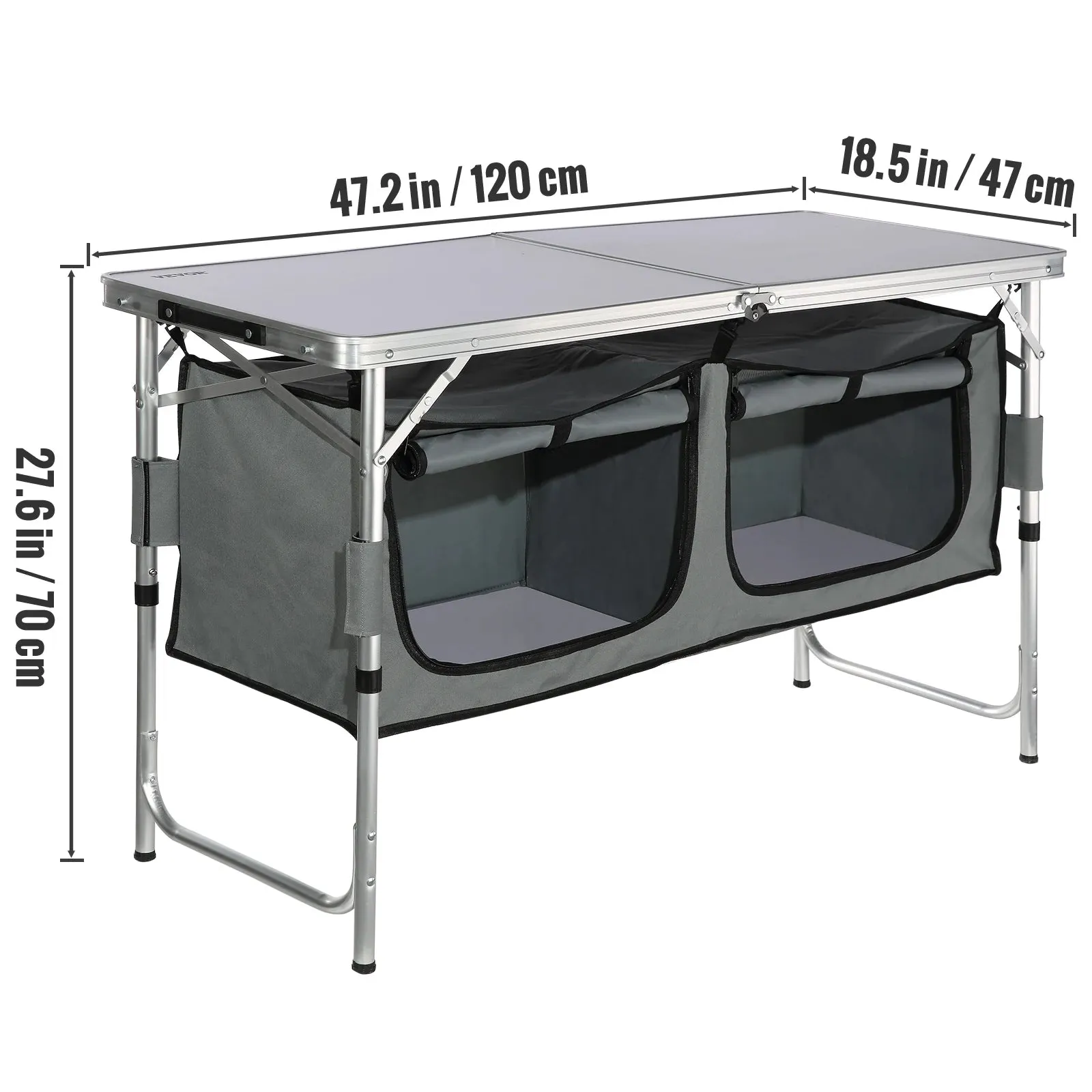 Foldable Camping Outdoor Kitchen Table – Portable Cooking Station with Storage Cabinet & Windscreen