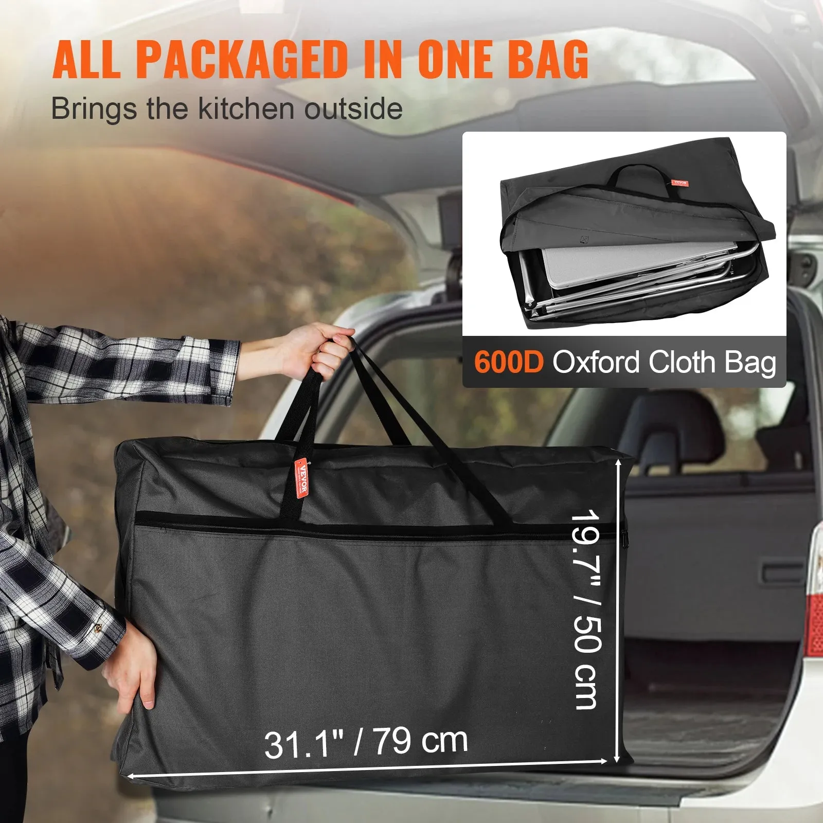 Foldable Camping Outdoor Kitchen Table – Portable Cooking Station with Storage Cabinet & Windscreen