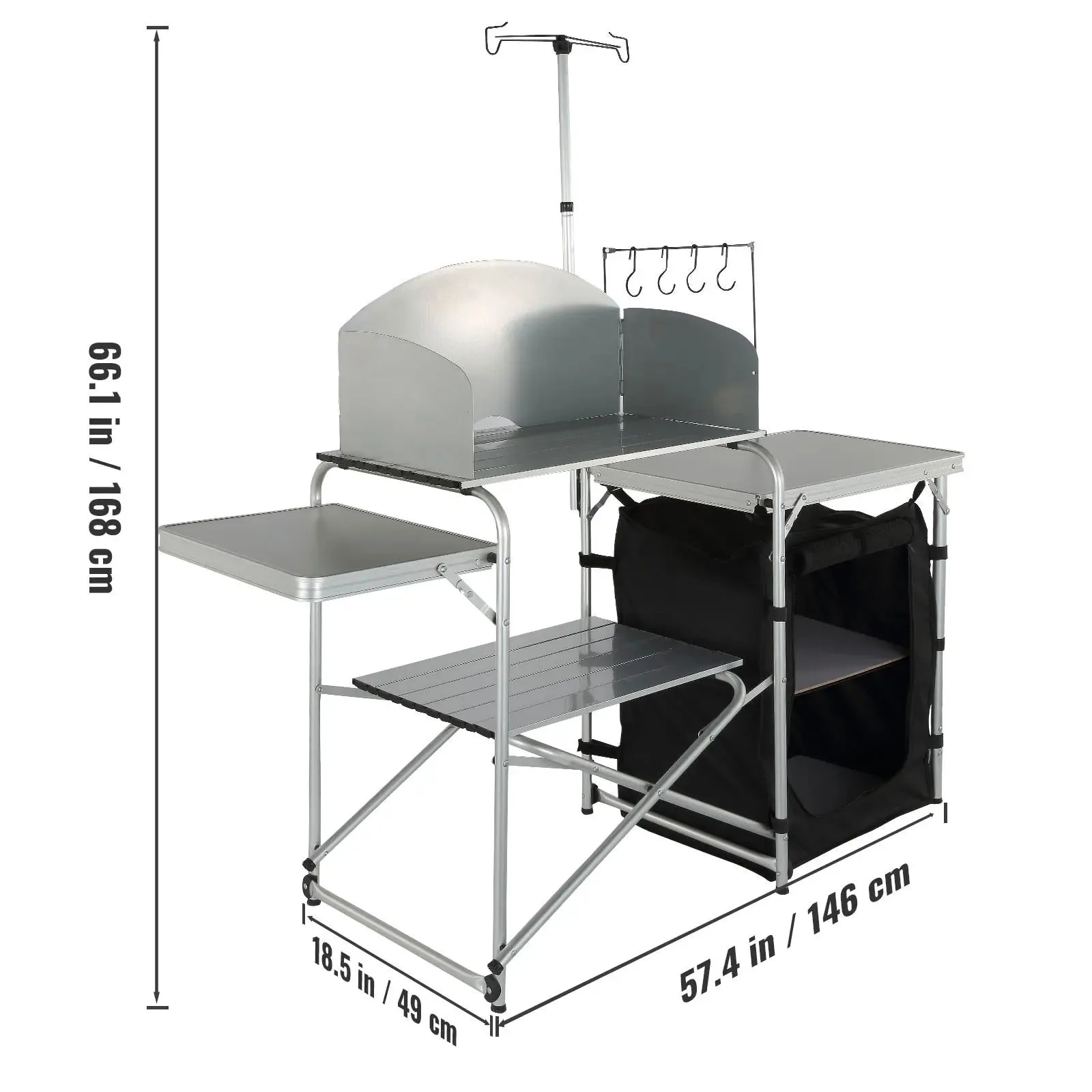 Foldable Camping Outdoor Kitchen Table – Portable Cooking Station with Storage Cabinet & Windscreen