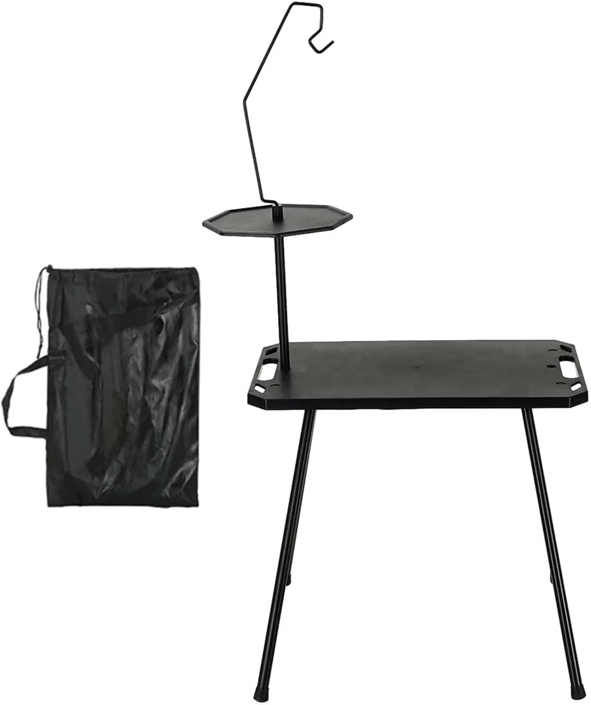 Foldable Camping Table Compact Stand Multipurpose Portable Picnic Cooking Desk with Carry Bag for BBQ Outdoor Cooking Fishing, with Light Holder