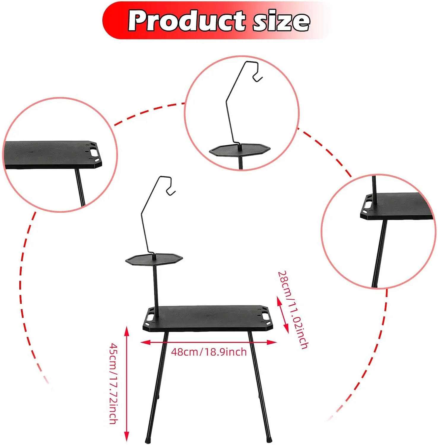 Foldable Camping Table Compact Stand Multipurpose Portable Picnic Cooking Desk with Carry Bag for BBQ Outdoor Cooking Fishing, with Light Holder