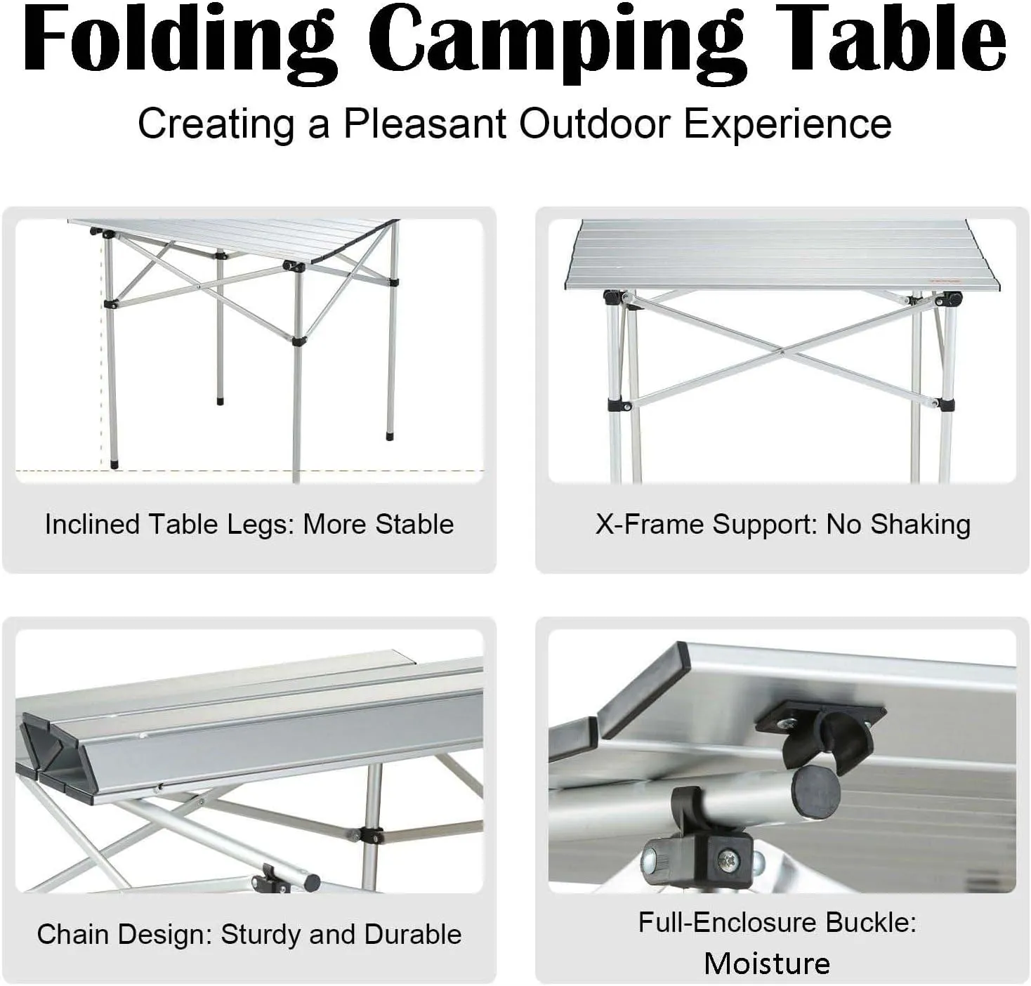 Foldable Camping Table, Lightweight & Portable Compact Outdoor Tables with Carry Bag, Aluminum Camping Table for Cooking, Beach, Picnic, Travel, BBQ, 24x16 inch, Silver
