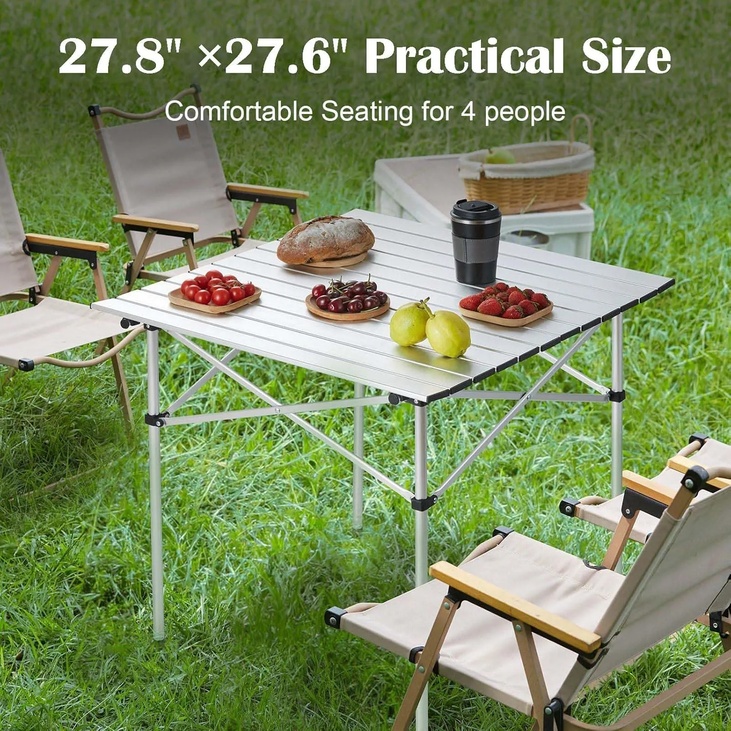 Foldable Camping Table, Lightweight & Portable Compact Outdoor Tables with Carry Bag, Aluminum Camping Table for Cooking, Beach, Picnic, Travel, BBQ, 24x16 inch, Silver