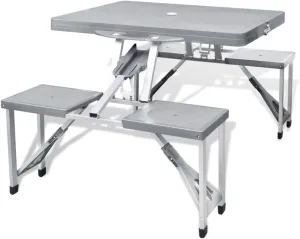 Foldable Camping Table Set with 4 Stools Aluminum Extra Light Gray7,12KG