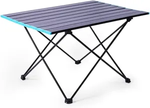 Folding Aluminum Alloy Camping Table Small Portable Black Side Table with Carry Bag, for Picnic, Travel, BBQ, Backyard, Beach, Hiking