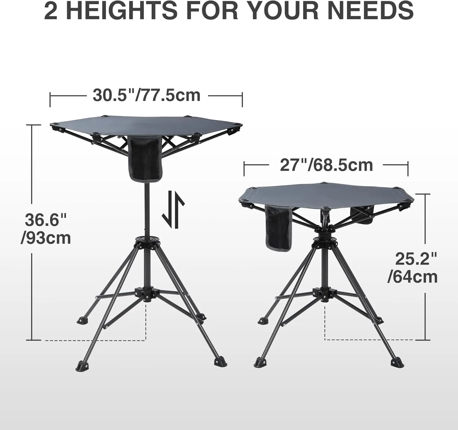 Folding Bar Table with Adjustable Height (25.2"/36.6"), Portable Outdoor Camping Table for Beach, Backyard & Travel, 600D Waterproof Fabric & Metal Frame, Includes Storage Bag