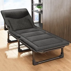 Folding Bed Foldable Bed, Camp Beds for Adults with Cushion and Pillow, Outdoor Portable Folding Lounge Chair Sleeping Cots Bed with 4 Gears Adjustable, Portable Sleeping Cot for Beach Travel(Black,19