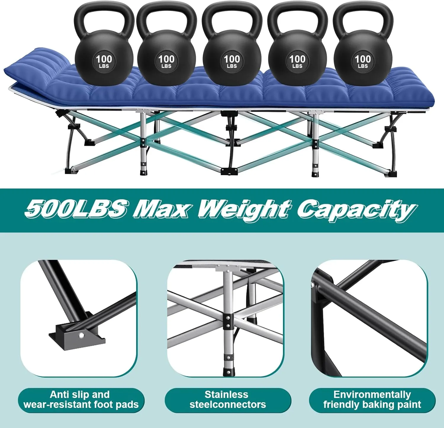Folding Camping Cot with Mattress Gray,Max Load 900lbs Cots for Sleeping Camp Cots for Adults Kids Teenage Portable Travel Camp Cot Pad for Home Office Beach Garden Fishing, XXL