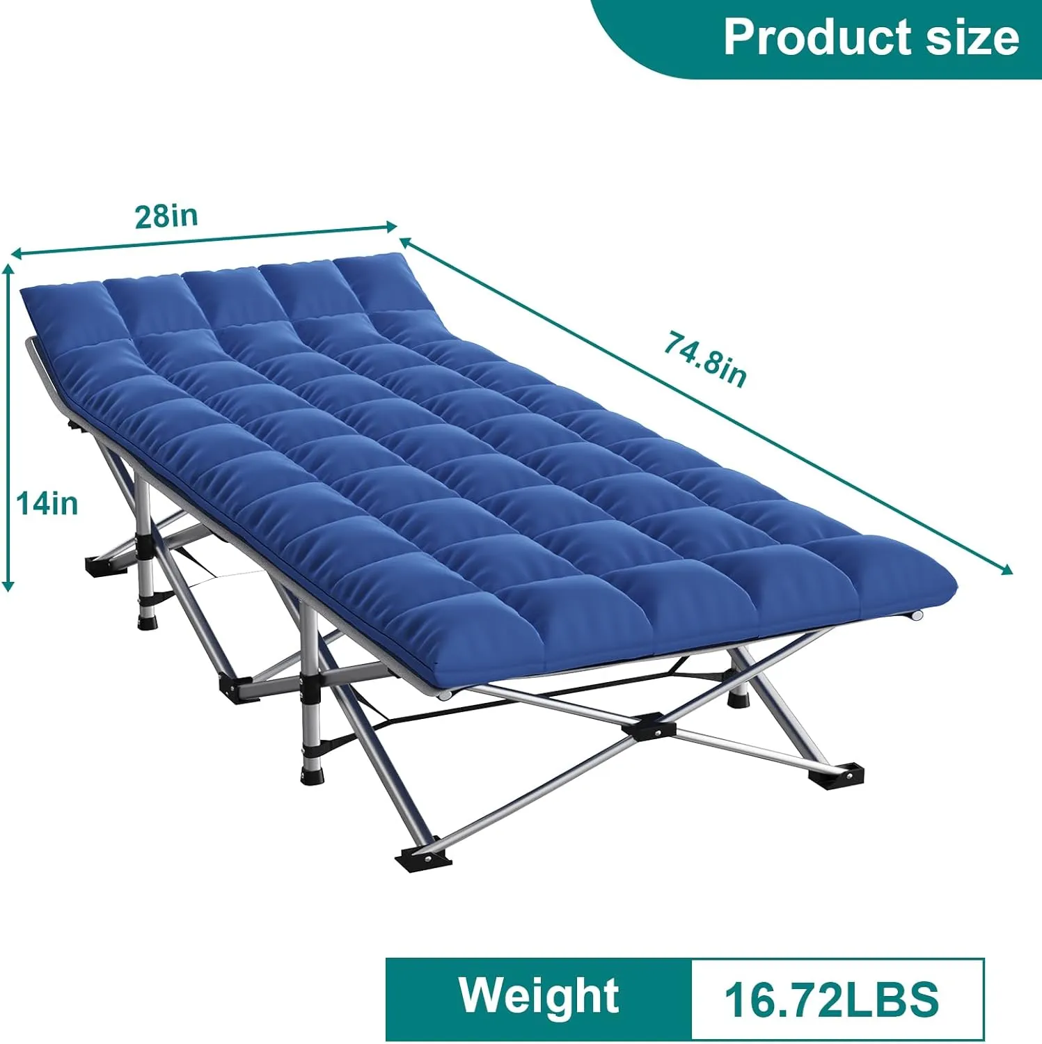Folding Camping Cot with Mattress Gray,Max Load 900lbs Cots for Sleeping Camp Cots for Adults Kids Teenage Portable Travel Camp Cot Pad for Home Office Beach Garden Fishing, XXL