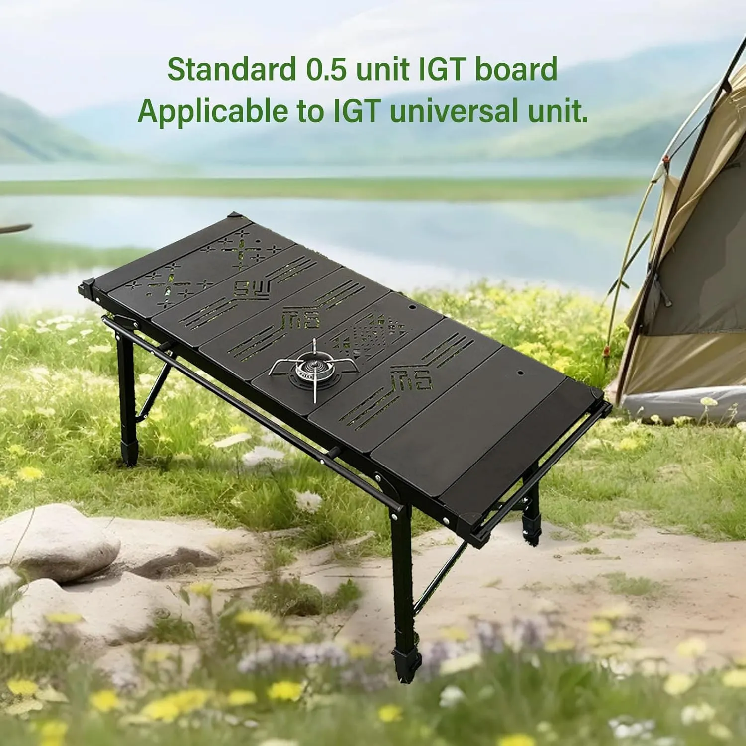Folding Camping Table, 0.5 Unit IGT Board Accessories Aluminum Alloy Outdoor Cook System Portable Picnic Table with Carry Bag for Backyard BBQ (Flat Tabletop)