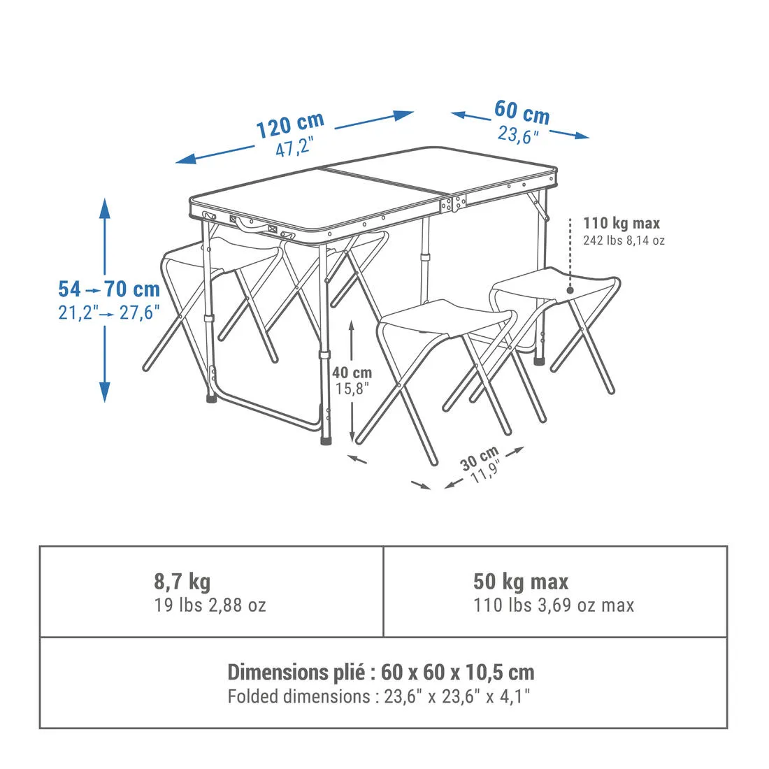 Folding Camping Table - 4 Seats