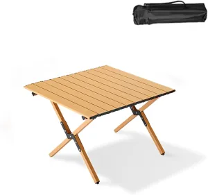 Folding Camping Table Portable Made of Carbon Steel Outdoor Folding Table with Carrying Bag, Lightweight, for Camping Hiking Backpacking Outdoor Picnic(Natural,60 * 60 * 42cm)