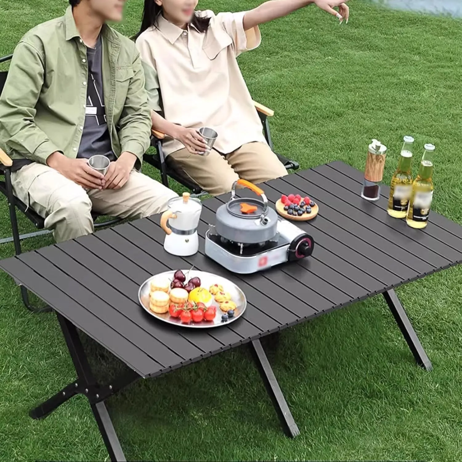 Folding Camping Table Portable Made of Carbon Steel Outdoor Folding Table with Carrying Bag, Lightweight, for Camping Hiking Backpacking Outdoor Picnic(Natural,60 * 60 * 42cm)