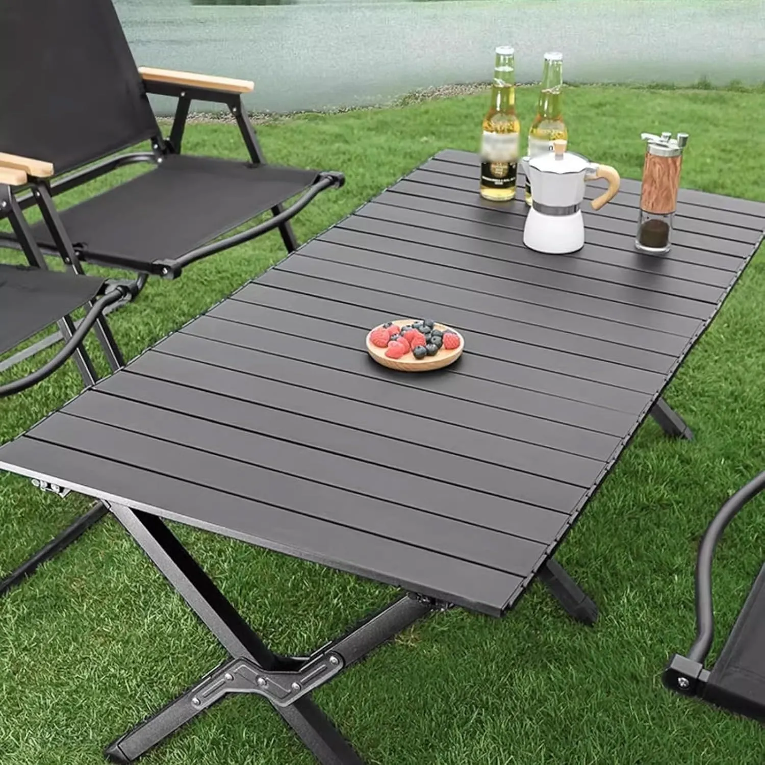 Folding Camping Table Portable Made of Carbon Steel Outdoor Folding Table with Carrying Bag, Lightweight, for Camping Hiking Backpacking Outdoor Picnic(Natural,60 * 60 * 42cm)