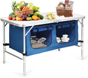 Folding Camping Table with Storage, Portable Aluminum Foldable Tables, Collapsible Beach Table Height Adjustable for Indoor/Outdoor Camp Picnic BBQ Travel Fishing